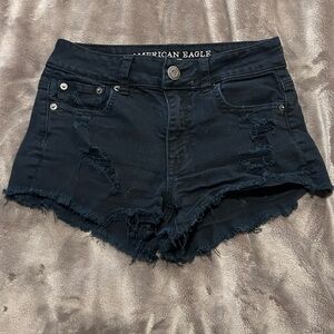 American Eagle Outfitters Black Distressed Frayed Denim Shorts